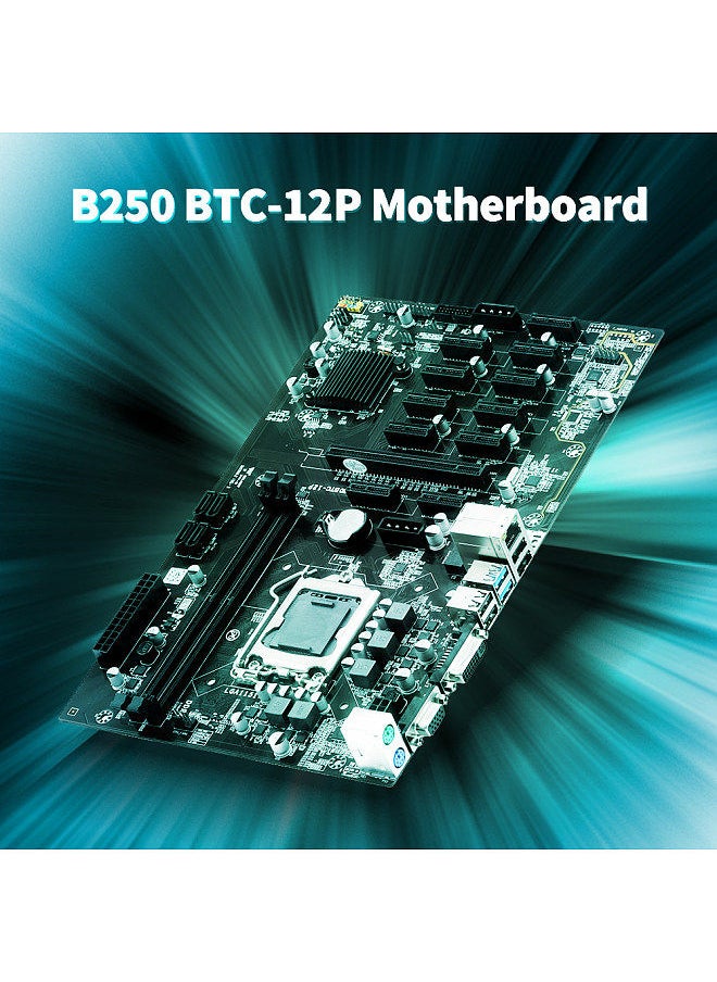 Generic - B250 BTC-12P Motherboard with 2 DDR4 Memory Slots 11 PCI-E 1X Slots VGA+DVI Ports Support LGA1151 Series 6th/7th Generation CPU - Image 1