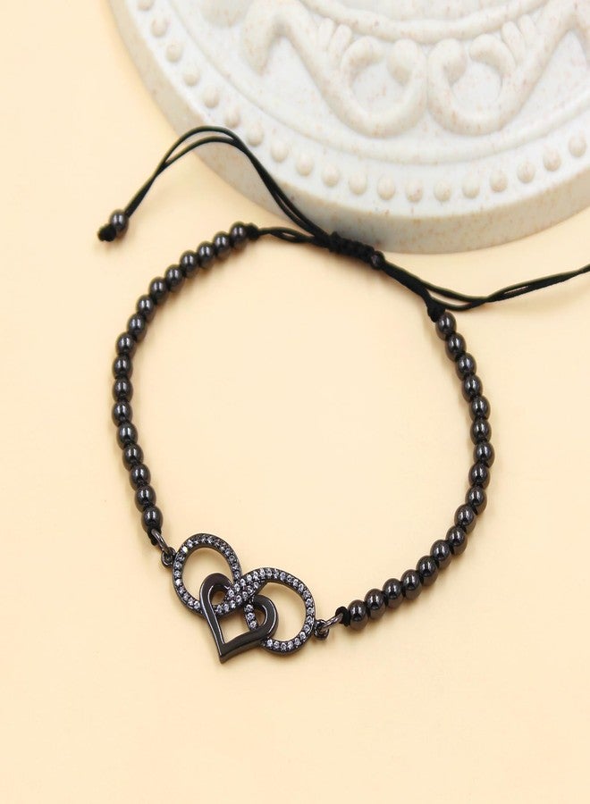 Uloveido Rustic Chic Beaded Infinity Bracelet - Eternal Love Symbol Heart Infinity Bracelets Stylish Boho Brass Ball Wristlet for Women YA4860 (Black) - Image 4