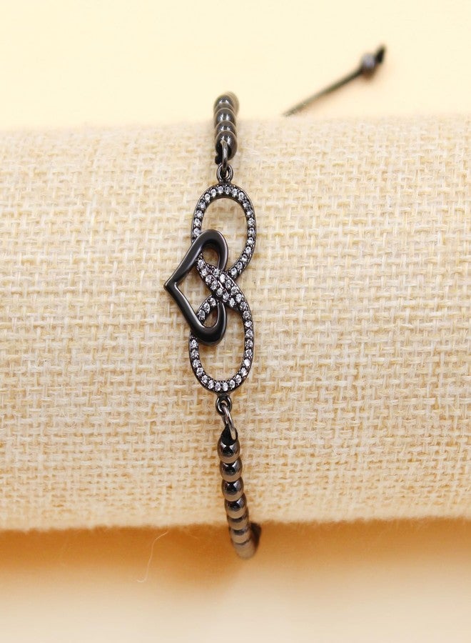 Uloveido Rustic Chic Beaded Infinity Bracelet - Eternal Love Symbol Heart Infinity Bracelets Stylish Boho Brass Ball Wristlet for Women YA4860 (Black) - Image 2