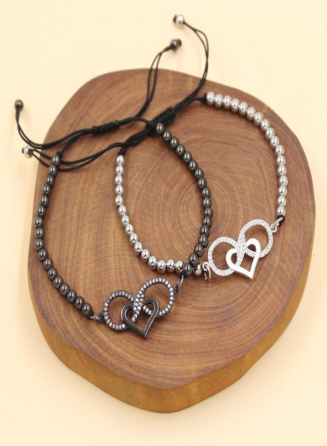 Uloveido Rustic Chic Beaded Infinity Bracelet - Eternal Love Symbol Heart Infinity Bracelets Stylish Boho Brass Ball Wristlet for Women YA4860 (Black) - Image 5