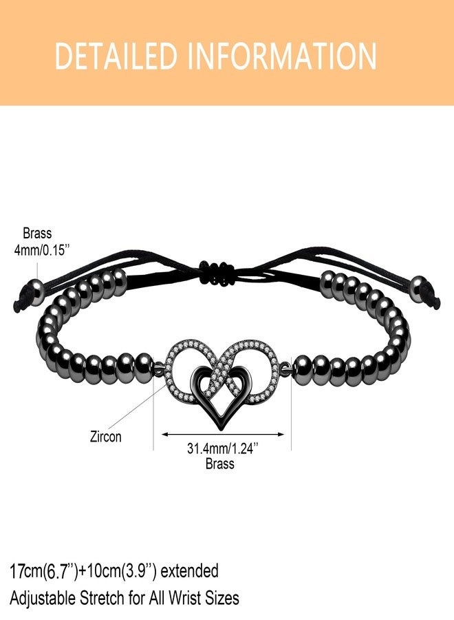 Uloveido Rustic Chic Beaded Infinity Bracelet - Eternal Love Symbol Heart Infinity Bracelets Stylish Boho Brass Ball Wristlet for Women YA4860 (Black) - Image 3