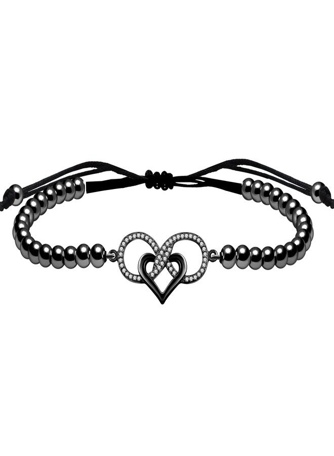 Uloveido Rustic Chic Beaded Infinity Bracelet - Eternal Love Symbol Heart Infinity Bracelets Stylish Boho Brass Ball Wristlet for Women YA4860 (Black) - Image 1