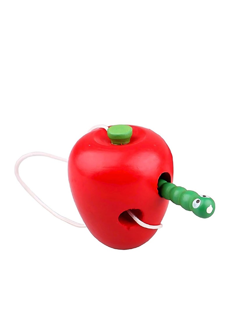 Made2Motivate Wooden Apple Lacing Fruits Threading Game Puzzle Kids Toys, Wooden Fruits Toys with Caterpillar Lace Learning Educational Baby Toys Block Puzzle for Kids Boys Girls - Image 3