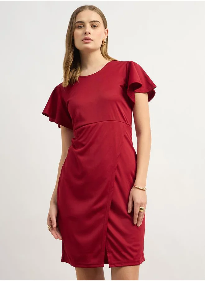 ستايلي Ruched Detail Flutter Sleeves Sheath Mini Dress