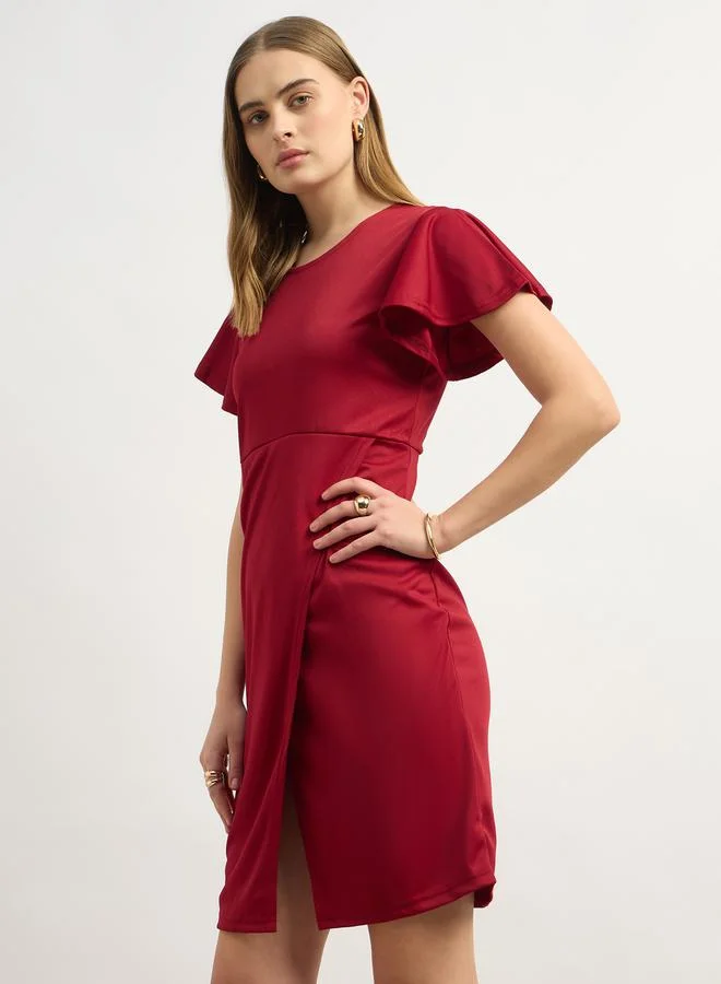 Styli Styli Ruched Detail Flutter Sleeves Sheath Mini Dress