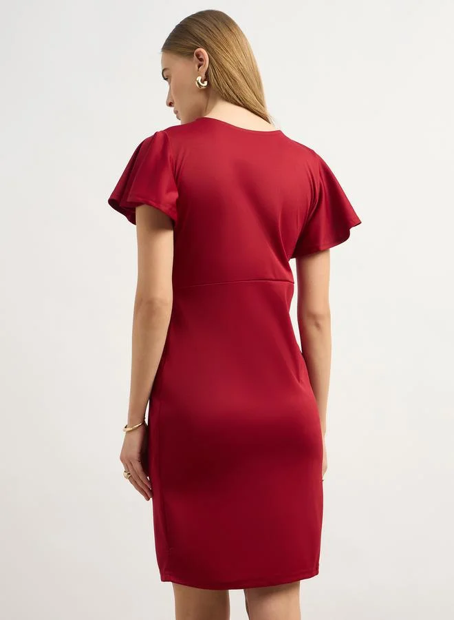 Styli Styli Ruched Detail Flutter Sleeves Sheath Mini Dress