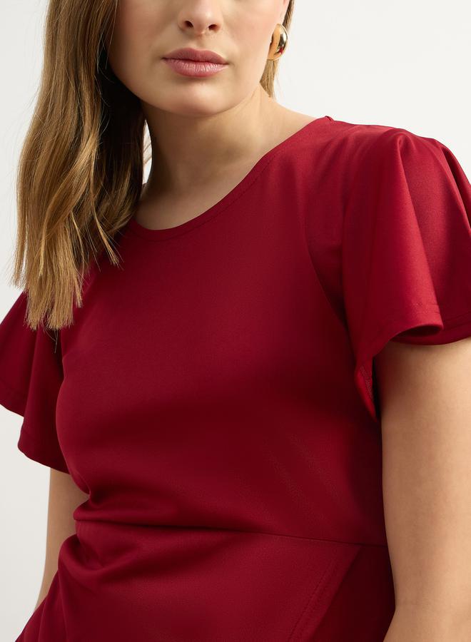 Styli Ruched Detail Flutter Sleeves Sheath Mini Dress - Image 4