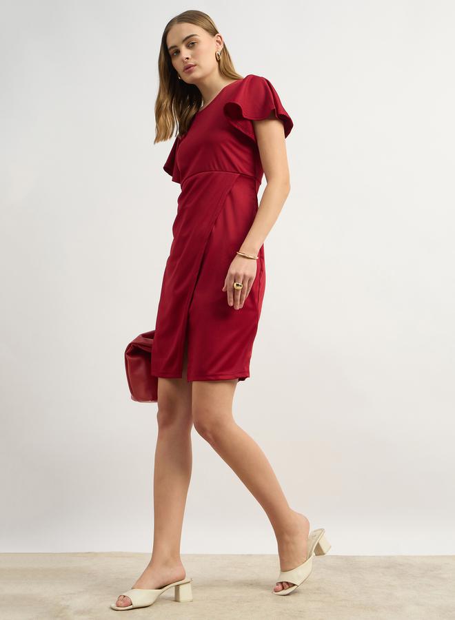 Styli Ruched Detail Flutter Sleeves Sheath Mini Dress - Image 1