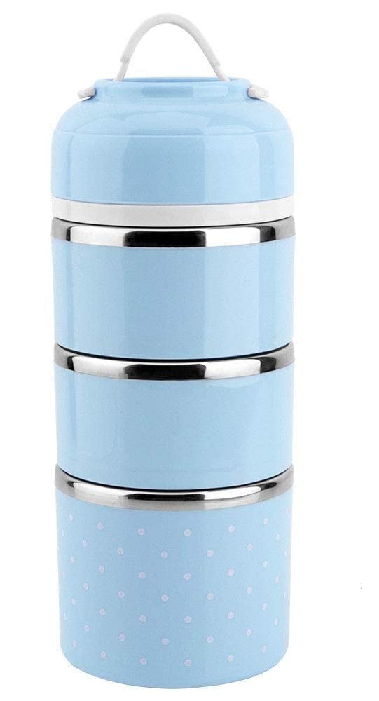 Medigo AirTight 3 Layer Lunch Box Handheld Tiffin Leak Proof Insulated Thermal Container for School Office Collage Blue - Image 1