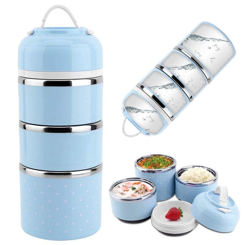 Medigo AirTight 3 Layer Lunch Box Handheld Tiffin Leak Proof Insulated Thermal Container for School Office Collage Blue - Image 2