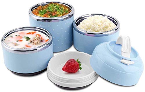 Medigo AirTight 3 Layer Lunch Box Handheld Tiffin Leak Proof Insulated Thermal Container for School Office Collage Blue - Image 3
