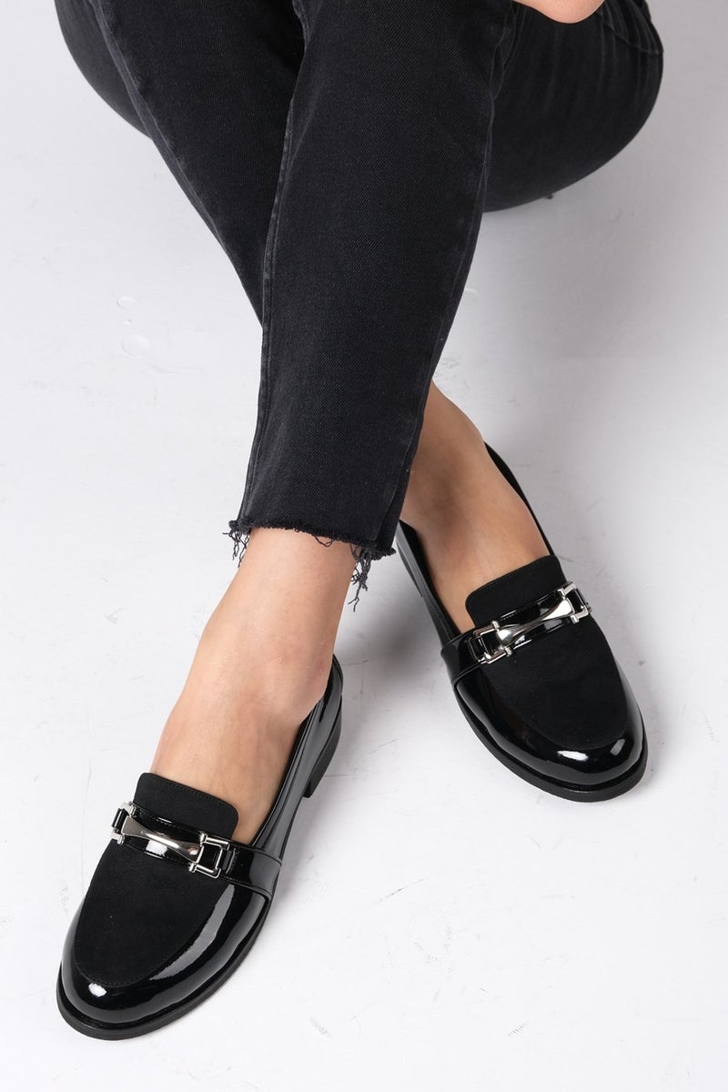 Mio Gusto Black Patent Leather Women's Oxford Shoes  - Image 1