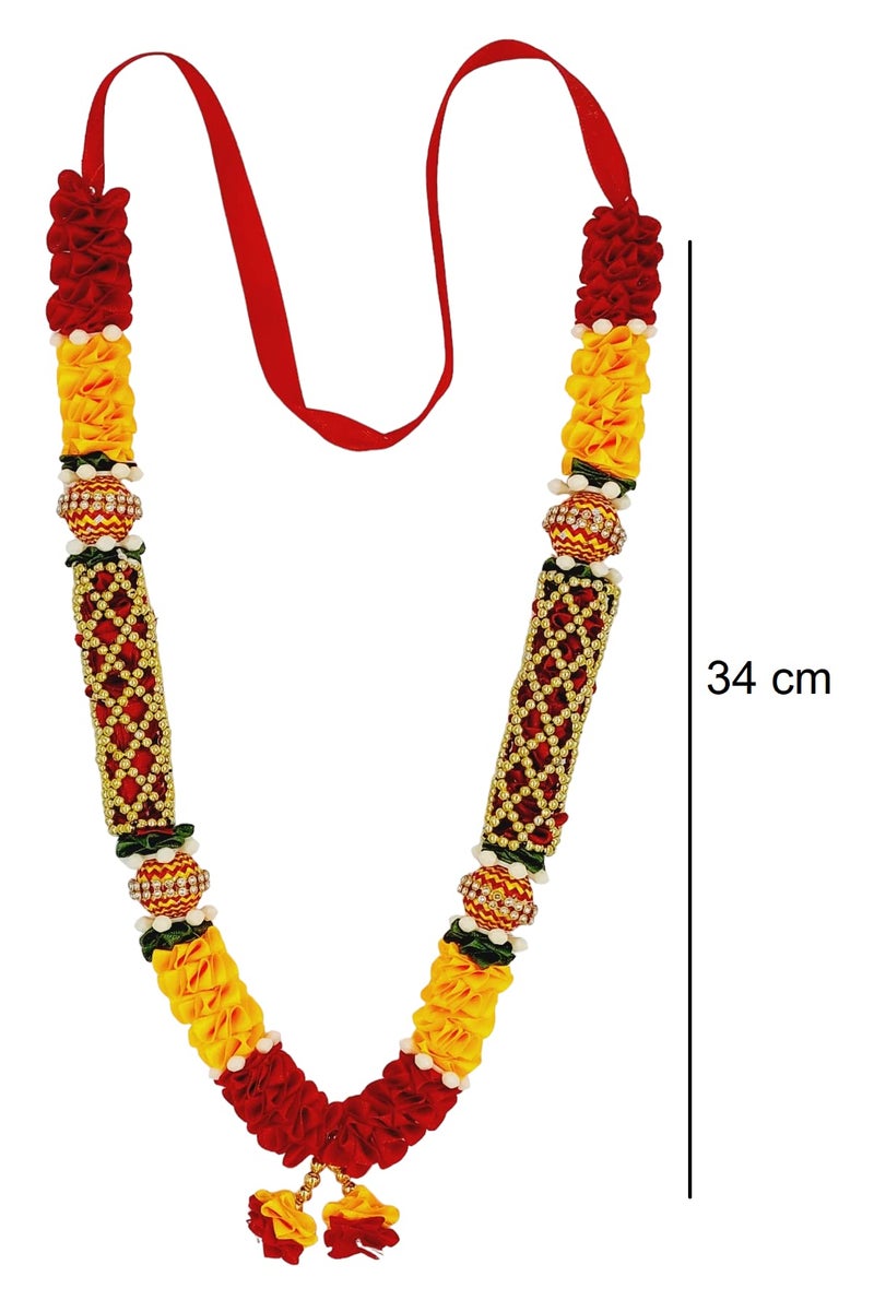 ARTISKRITI Ribbon Mala for Photo Frames and God Idols, Garland for Photos of Loved Ones, Traditional Mala for Ancestors and Pitra, Pooja Room, 34 cm (Set of 2), Red - Image 2