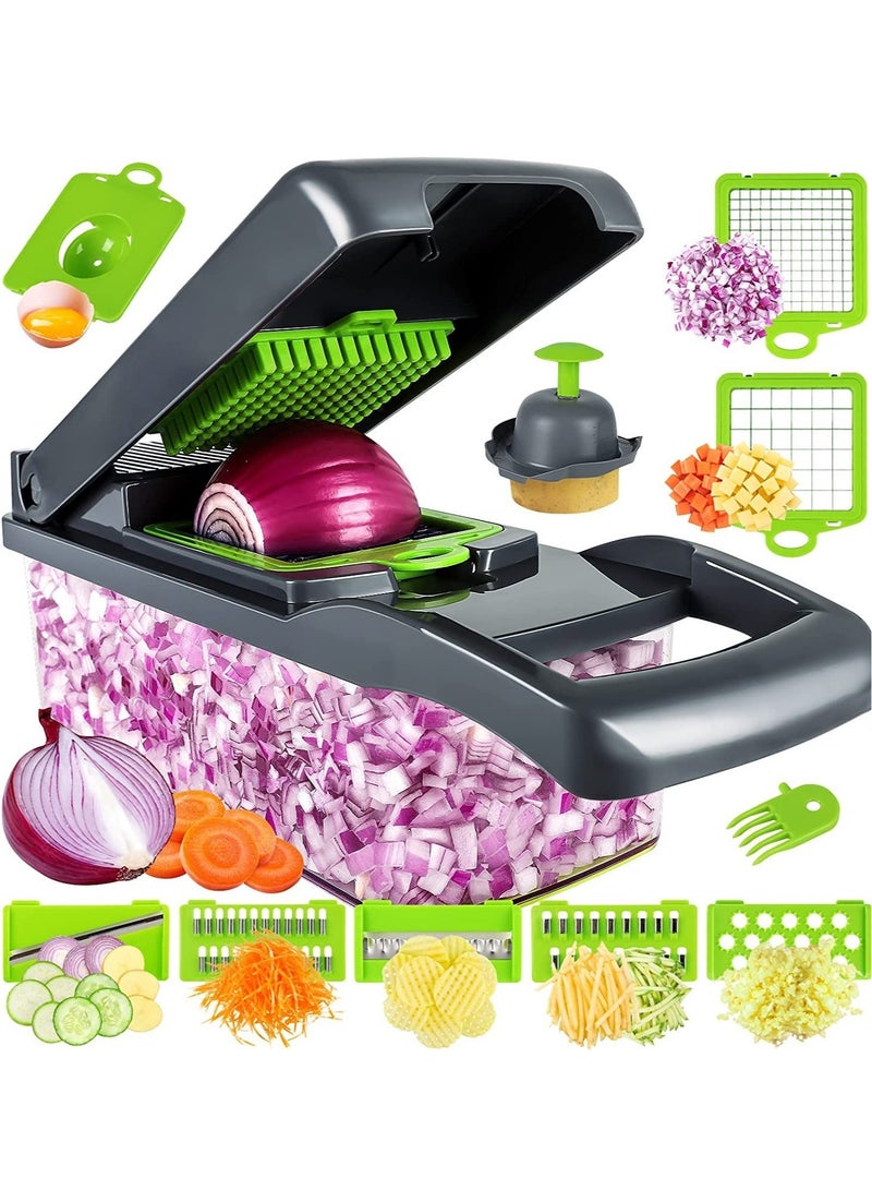 إلترازون Vegetable Chopper, Pro Onion Chopper, Multifunctional 13 in 1 Food Chopper, Kitchen Vegetable Slicer Dicer Cutter,Veggie Chopper With 8 Blades,Carrot and Garlic Chopper With Container - Image 1