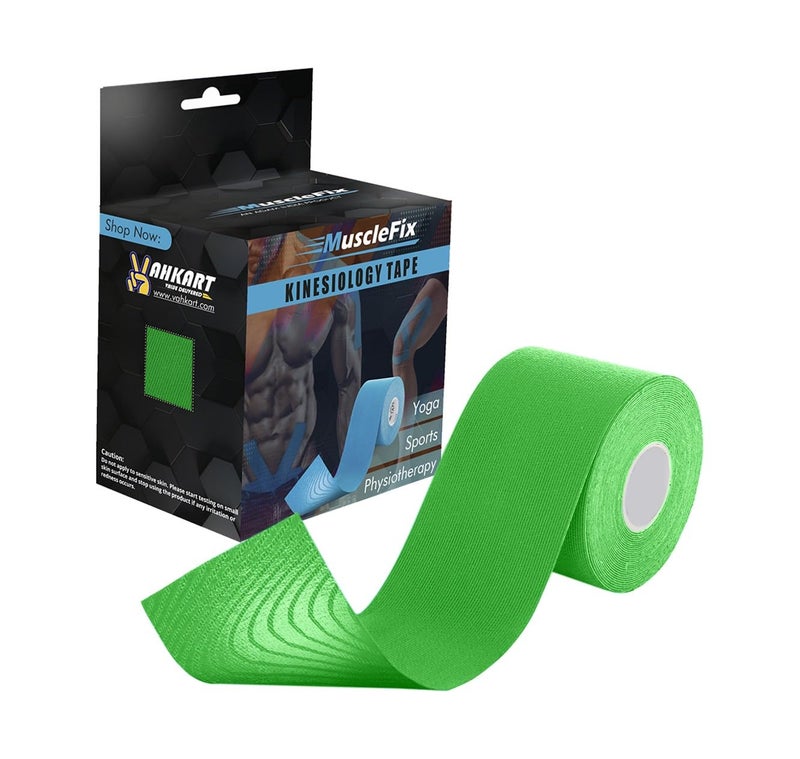 MuscleFix Athletic Sports Kinesiology Tape | Tape for Injury, Muscle Support, Pain Relief, Joint Support and Physiotherapy (5 m * 5 cm) (Green) - Image 1