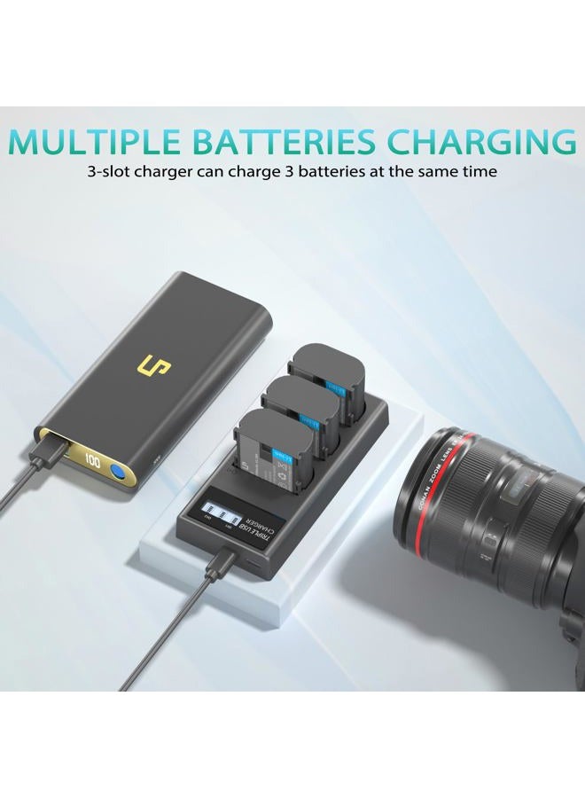 LP E6 E6N Battery Charger Pack, 3-Pack Battery+Triple Slot Charger Compatible with Canon EOS R6 R5 R 90D 80D 70D 60D 60DA 6D 6D Mark II 5D Mark II/III/IV 5DS 5DS R 7D 7D Mark II XC15 XC10 4K/6K - Image 5