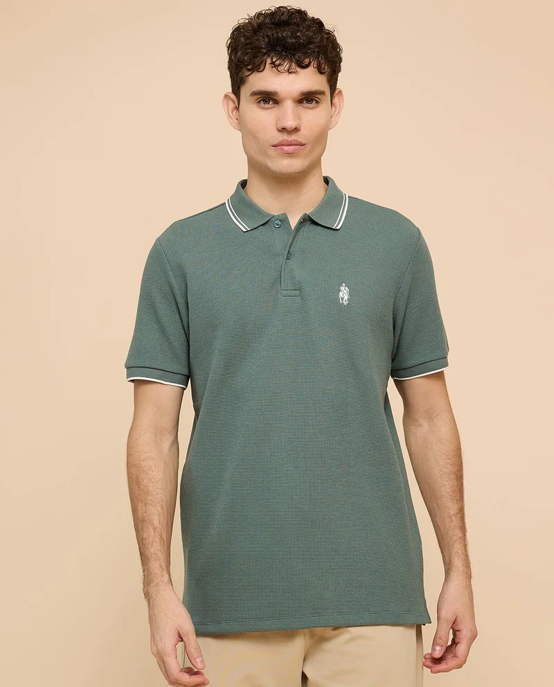 R&B Logo Embroidered Polo T-Shirt with Short Sleeves