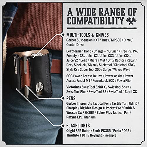 Main Street Forge Made in USA Leather EDC Pouch | Leather Multitool Sheath/Holster for Men | Belt Clip/Pocket Organizer for Leatherman, Gerber & SOG Multitools | Knife/Multi Tool & Flashlight & Pen Holder - Image 2