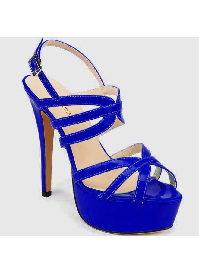 Loquat Cross-Strap Bridal Ultra-High Heel Shoes 14cm Blue  - Image 1
