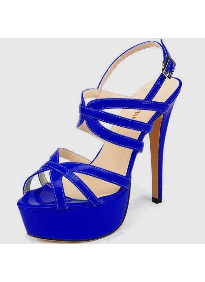 Loquat Cross-Strap Bridal Ultra-High Heel Shoes 14cm Blue  - Image 2