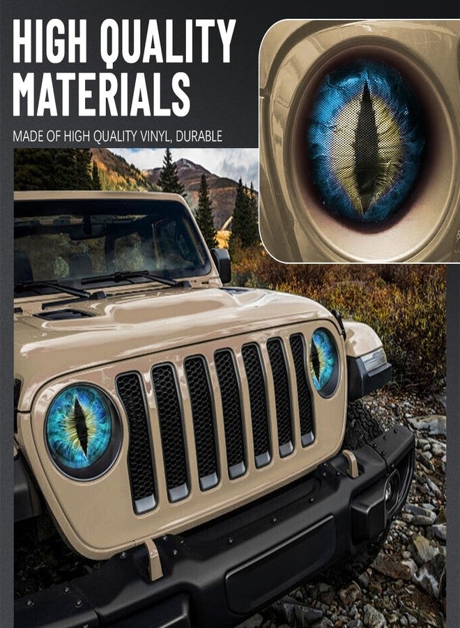 PACLVIO 2PCS Beast Eyes Headlight Decals, 3D Stereo Eyes Headlight Decal Stickers, Car Body Window Bumper Decoration Stickers, Car Accessories Round Headlight Decal for Jeep Wrangler (Blue) - Image 3