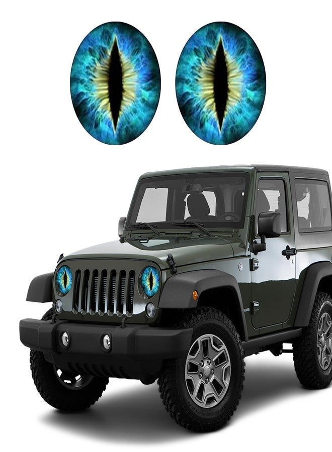 PACLVIO 2PCS Beast Eyes Headlight Decals, 3D Stereo Eyes Headlight Decal Stickers, Car Body Window Bumper Decoration Stickers, Car Accessories Round Headlight Decal for Jeep Wrangler (Blue) - Image 1