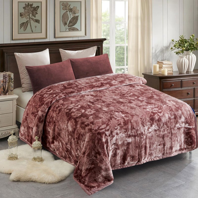 JML Korean Style Mink Blanket Heavy King Size 87" x 94", 10.5 Pounds Plush Fleece Blankets for Winter- Silky Soft and Warm, 2 Ply A&B Printed Embossed Raschel Bed Blanket (Floral Woodrose) - Image 2