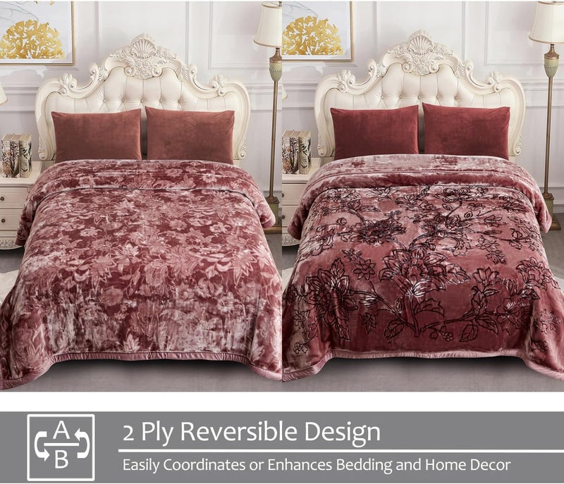 JML Korean Style Mink Blanket Heavy King Size 87" x 94", 10.5 Pounds Plush Fleece Blankets for Winter- Silky Soft and Warm, 2 Ply A&B Printed Embossed Raschel Bed Blanket (Floral Woodrose) - Image 3