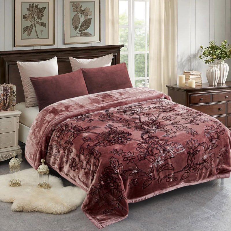 JML Korean Style Mink Blanket Heavy King Size 87" x 94", 10.5 Pounds Plush Fleece Blankets for Winter- Silky Soft and Warm, 2 Ply A&B Printed Embossed Raschel Bed Blanket (Floral Woodrose) - Image 1
