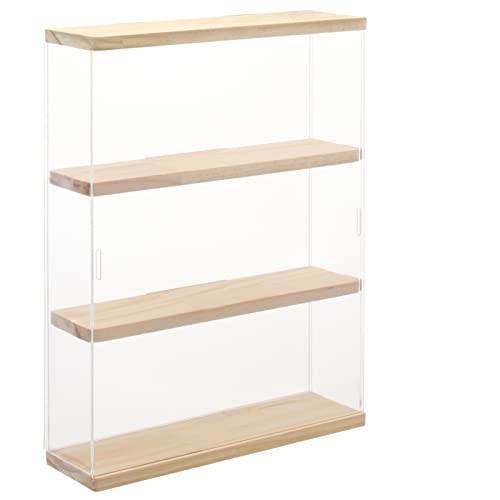NONEMEY Clear Acrylic Display Case Stand with Wood Base 2 Tier、3 Tier、12/24 Compartments Storage Box Wall Mount Showcase Dustproof Organizer Box for Collectibles (3Tier 12×3.3×15inch) - Image 1