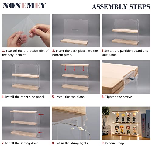 NONEMEY Clear Acrylic Display Case Stand with Wood Base 2 Tier、3 Tier、12/24 Compartments Storage Box Wall Mount Showcase Dustproof Organizer Box for Collectibles (3Tier 12×3.3×15inch) - Image 5