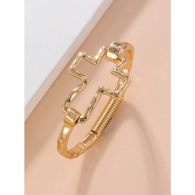 1pc Cross Shaped Hollow Bracelet, Fashionable Punk Gothic Style Female Accessory, Ideal Gift For Friends - Image 3