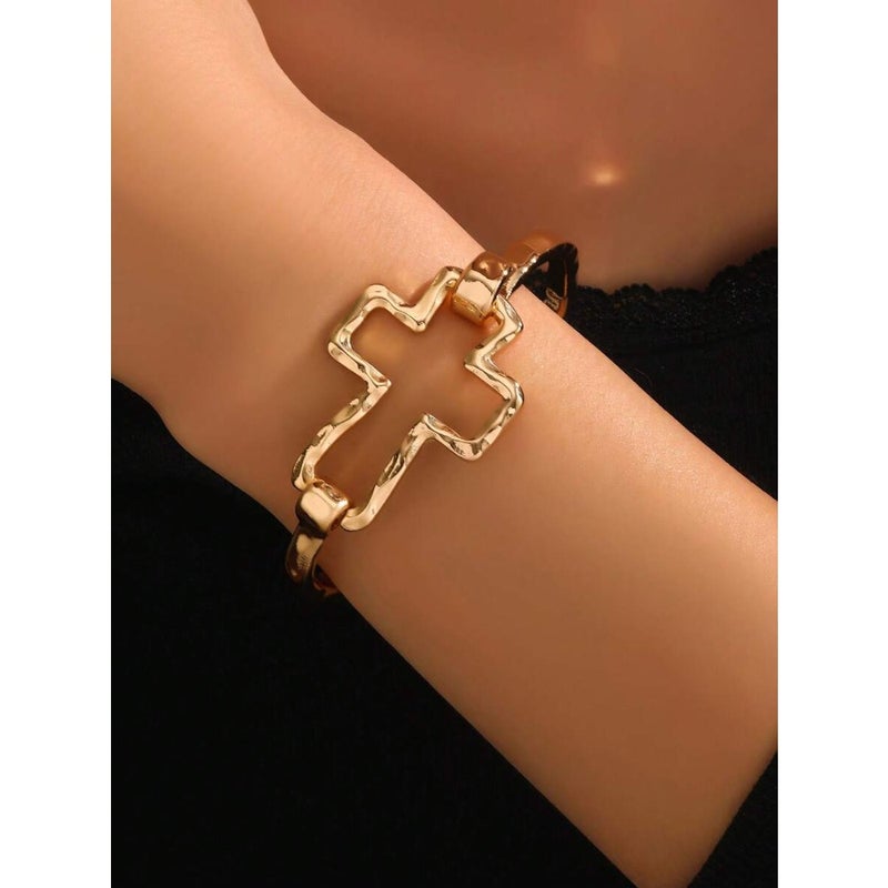 1pc Cross Shaped Hollow Bracelet, Fashionable Punk Gothic Style Female Accessory, Ideal Gift For Friends - Image 1