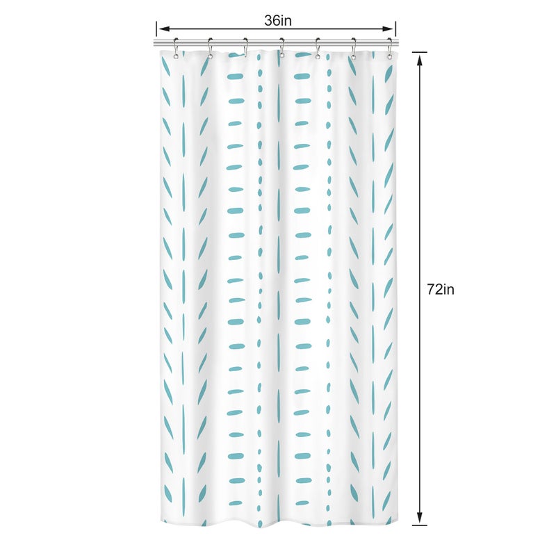 Riyidecor Stall Small Boho Teal Half Size Shower Curtain Striped Geometric Chevron Herringbone 36Wx72H Inch Single Narrow Tiny Walkin Stand Up Fabric Decor Bathroom Polyester Waterproof 7 Pack Hooks - Image 2