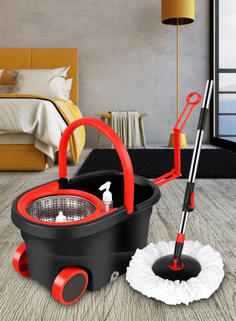 360 Spin Mop and Bucket Set with Wheels, Easy Wring System, Microfiber Mop Head, Telescopic Handle, Spray Bottle, Floor Cleaning Mop for Home, Kitchen, Bathroom, Tile, Hardwood Floors – Self-Wringing, Hands-Free, Refillable Pads - Image 2