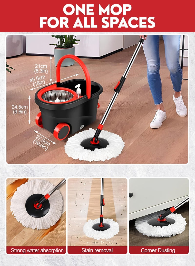 360 Spin Mop and Bucket Set with Wheels, Easy Wring System, Microfiber Mop Head, Telescopic Handle, Spray Bottle, Floor Cleaning Mop for Home, Kitchen, Bathroom, Tile, Hardwood Floors – Self-Wringing, Hands-Free, Refillable Pads - Image 4