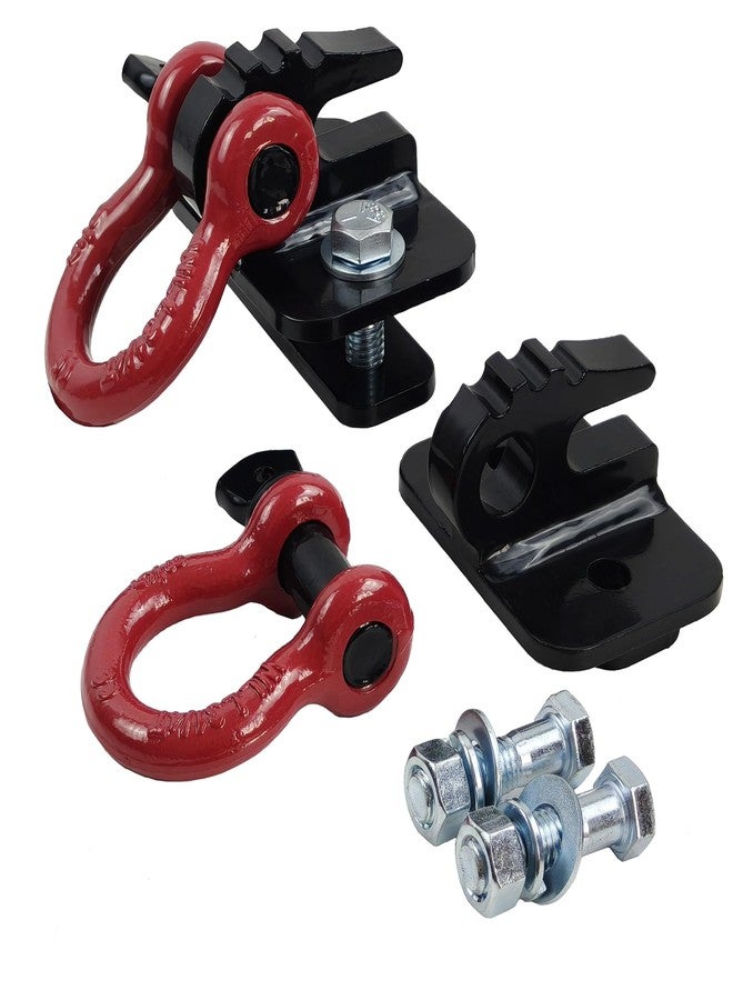 REDTEE 3/8 inch Tractor Bucket Grab Hook with 5/8 inch Tie Down D-Ring Shackle(2 Pack), Bolt On Tow Hook Mount with Bracket Plate, Max Tow Capacity 10,000 lbs. Black Coating - Image 1