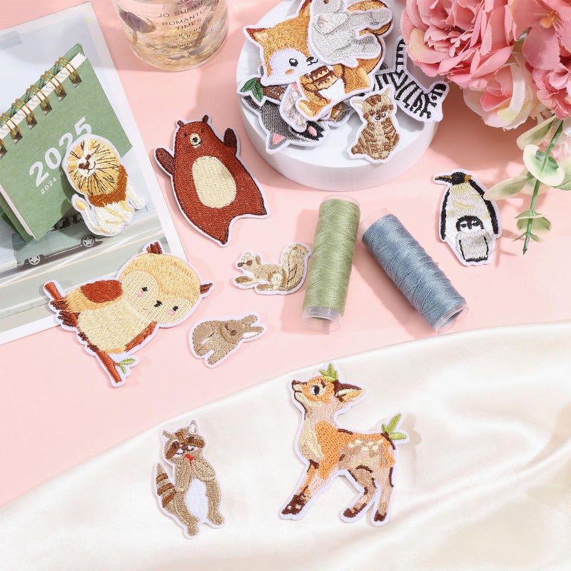 beinkmake 24Pcs Animals Embroidered Patches Woodland Animals Iron on Patches Cute Sew on Appliques Zoo Rabbit Squirrel Fox Lion for Clothes Shoes Backpacks Caps Hair Clips - Image 5