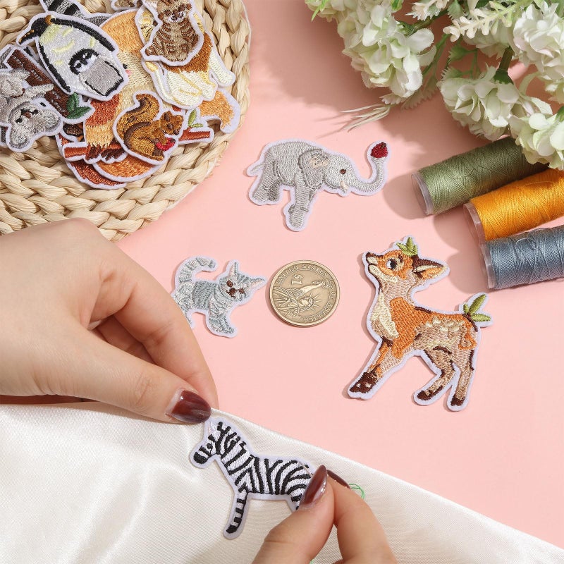 beinkmake 24Pcs Animals Embroidered Patches Woodland Animals Iron on Patches Cute Sew on Appliques Zoo Rabbit Squirrel Fox Lion for Clothes Shoes Backpacks Caps Hair Clips - Image 3