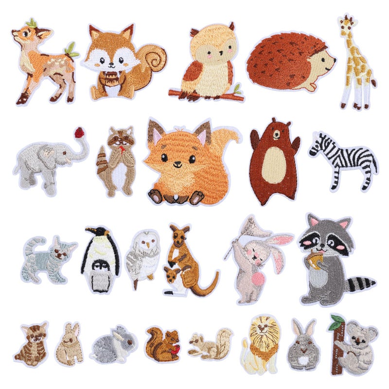beinkmake 24Pcs Animals Embroidered Patches Woodland Animals Iron on Patches Cute Sew on Appliques Zoo Rabbit Squirrel Fox Lion for Clothes Shoes Backpacks Caps Hair Clips - Image 1