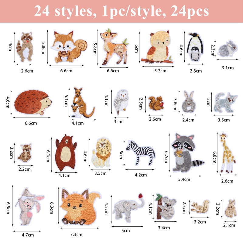 beinkmake 24Pcs Animals Embroidered Patches Woodland Animals Iron on Patches Cute Sew on Appliques Zoo Rabbit Squirrel Fox Lion for Clothes Shoes Backpacks Caps Hair Clips - Image 2