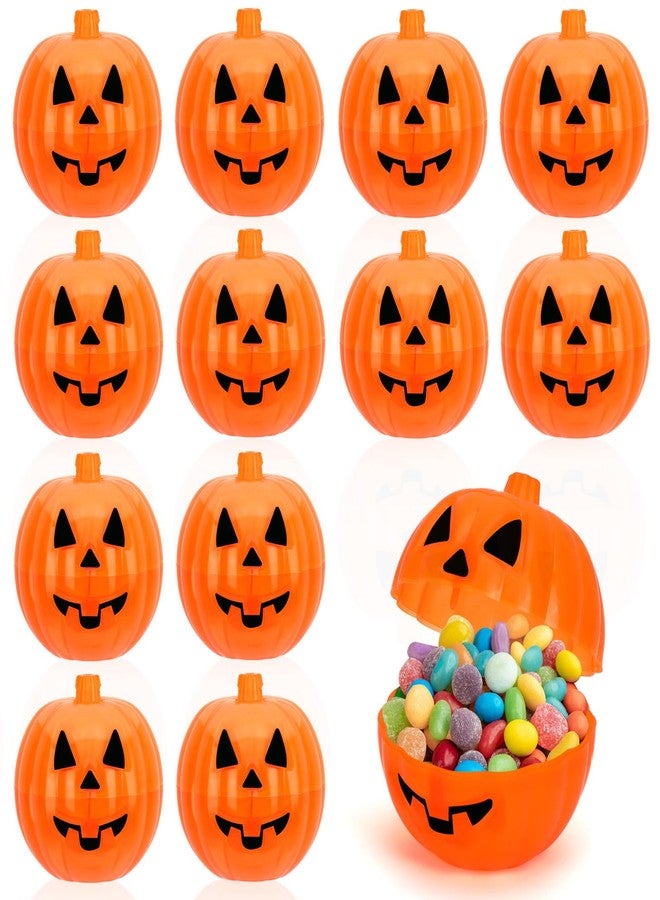 BOARDFEB 12 Pcs Halloween Mini Pumpkin Containers, Plastic Pumpkin Treat Storage Box Trick or Treat Candy Boxes for Party Favor Pumpkin Hunt Supplies - Image 1