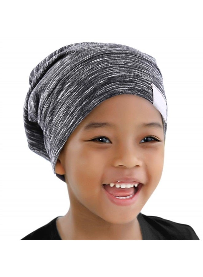 ELIHAIR Kids Beanie Sleep Hats Bonnet for Night Sleeping Cap Silky Lined Satin Bonnet with Adjustable Elastic Band for Teens Toddler Child Natural Curly Frizzy Hair Cover(Grey Pale) - Image 1