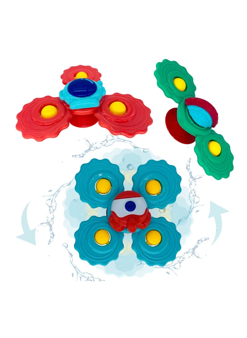 Excefore - Toddler Spinner Toys, 3 Pack Learning Toys, Suction Cup Spinner Toy, Baby Water Toy Attractive Stress Relief Suction Cup Animal Interactive Baby Toys for Bath Tub - Image 1