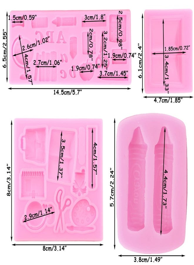 Mujiang Back to School Silicone Molds School Bag Book Scissor Drawing Palette Crayon Fondant Molds For Cake Decorating Cupcake Topper Candy Chocolate Gum Paste Set Of 4 - Image 3
