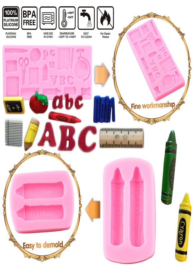 Mujiang Back to School Silicone Molds School Bag Book Scissor Drawing Palette Crayon Fondant Molds For Cake Decorating Cupcake Topper Candy Chocolate Gum Paste Set Of 4 - Image 2