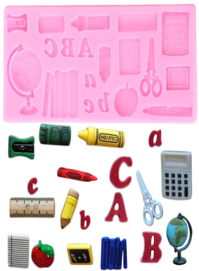 Mujiang Back to School Silicone Molds School Bag Book Scissor Drawing Palette Crayon Fondant Molds For Cake Decorating Cupcake Topper Candy Chocolate Gum Paste Set Of 4 - Image 4