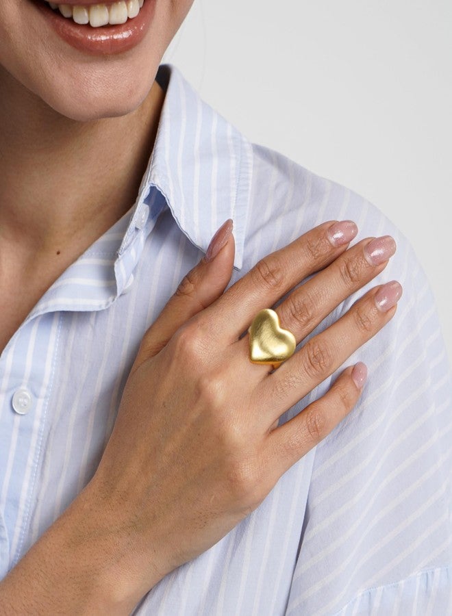 Aprilery Chunky Gold Rings for Women, 14K Gold Plated Statement Band Ring Hypoallergenic Jewelry for Her (Heart, 8) - Image 3