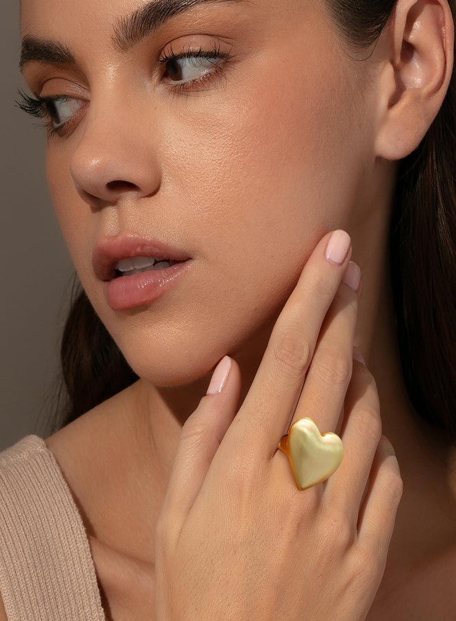 Aprilery Chunky Gold Rings for Women, 14K Gold Plated Statement Band Ring Hypoallergenic Jewelry for Her (Heart, 8) - Image 2