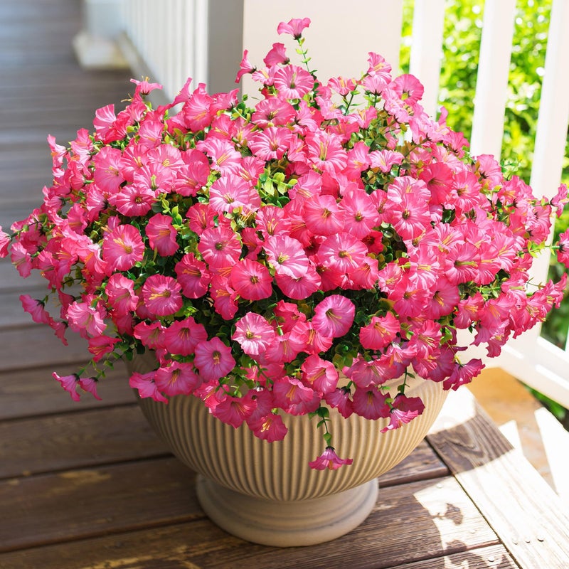 HyeFlora Artificial Flowers for Outdoors Fake Plants Outside Decoration 12 Bundles Silk Pink Morning Glory with Eucalyptus UV Resistant Look Real Faux Flowers for Planter Front Door Yard Gardens Home - Image 2